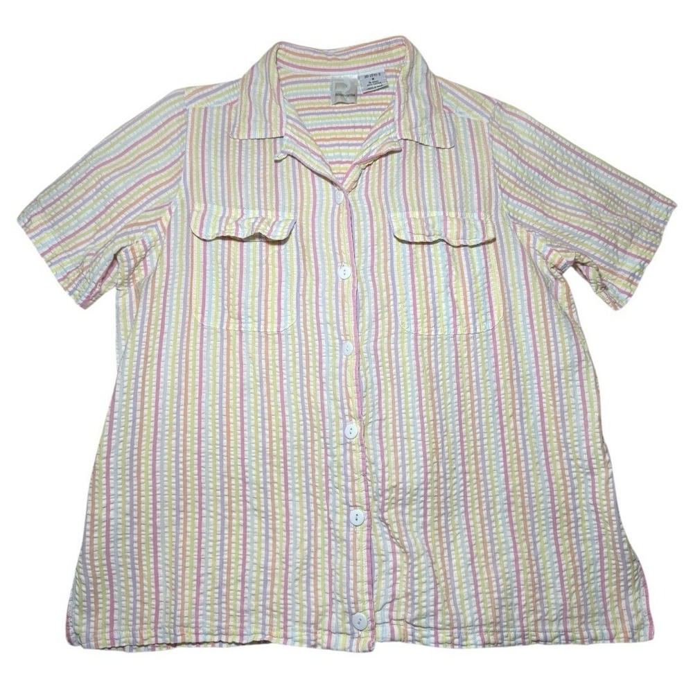 Roaman's Vintage Pastel Striped Button Down Blouse Women's‎ Medium